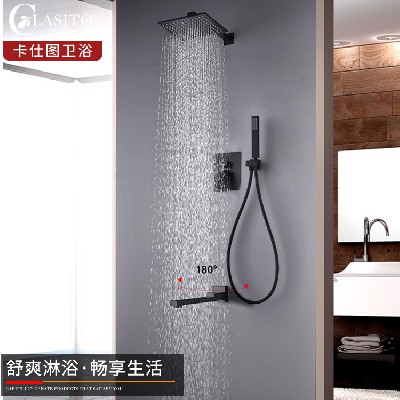 Cross border all copper concealed shower head set, customized processing, embedded wall style, black embedded wall shower source manufacturer
