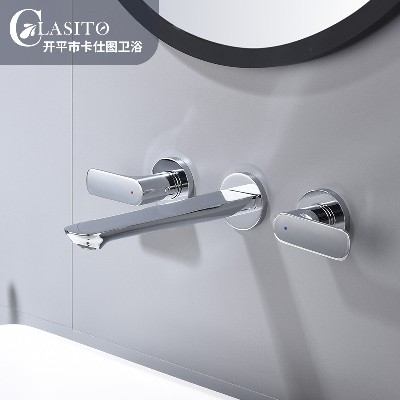 Directly supplied by the manufacturer, concealed full copper wall sink faucet, concealed buried hidden double handle bathroom sink faucet