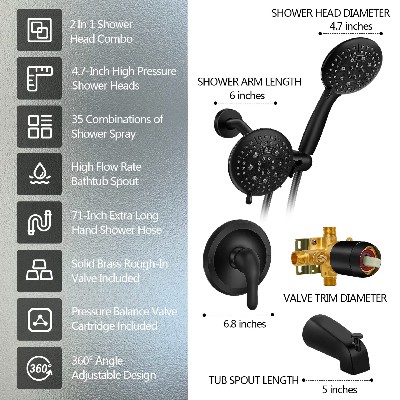 Cross border hot selling concealed American shower set with wall mounted shower, hidden embedded pressure balance valve body, exclusively for North America