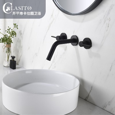 Cross border foreign trade exclusive all copper black in wall basin faucet concealed buried in the wall hidden basin bathroom faucet