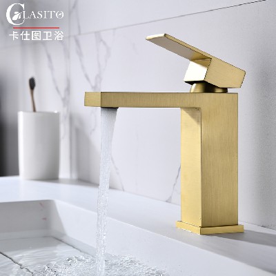 Cross border Nordic brushed gold basin faucet for foreign trade, simple and creative copper hot and cold table basin faucet manufacturer, direct