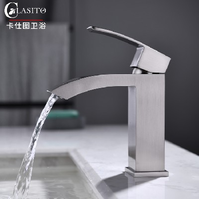 Cross border exclusive copper brushed basin faucet single hole Nordic hot and cold bathroom counter basin faucet manufacturer wholesale