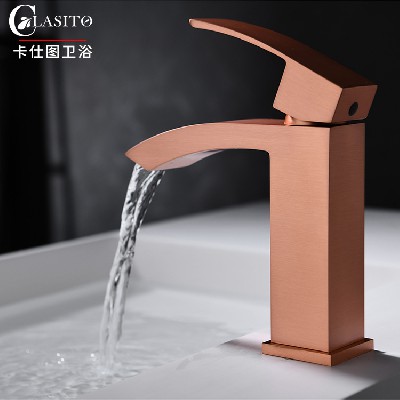 Manufacturer wholesale copper table basin faucet Nordic light luxury brushed rose gold bathroom counter basin faucet creative