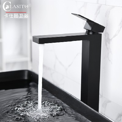Cross border copper matte black countertop basin faucet for foreign trade, Nordic hotel project, bathroom hot and cold, high rise basin faucet