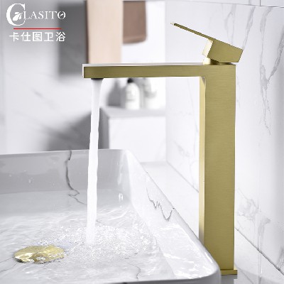 Cross border North American copper Nordic brushed gold basin faucet with high cold and hot table basin faucet, simple bathroom cabinet faucet