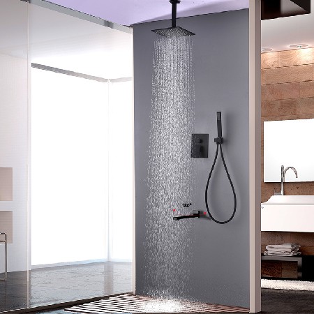 Cross border all copper concealed shower head set, customized processing, embedded wall style, black embedded wall shower source manufacturer