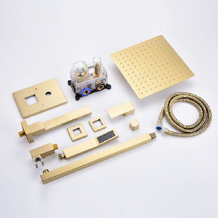 Cross border exclusive concealed shower set with brushed gold in wall shower for hotel homestay project pre embedded North American customization
