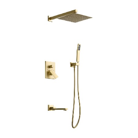 Cross border exclusive concealed shower set with brushed gold in wall shower for hotel homestay project pre embedded North American customization