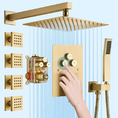 All copper button type concealed shower, embedded ceiling in wall shower, double top spray, North American Amazon cross-border exclusive