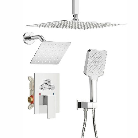 All copper button type concealed shower, embedded ceiling in wall shower, double top spray, North American Amazon cross-border exclusive