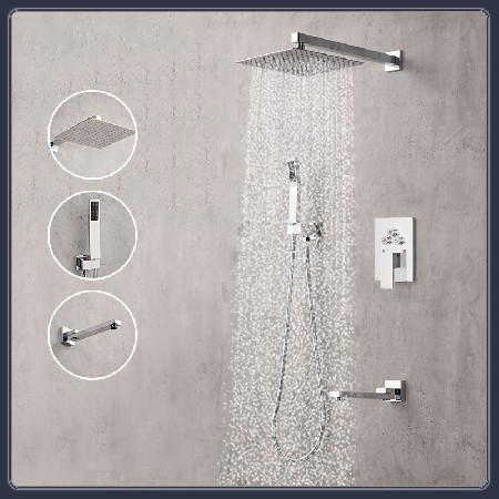 Cross border foreign trade all copper button concealed shower set, wall mounted rain shower, North American hidden buried wall shower set