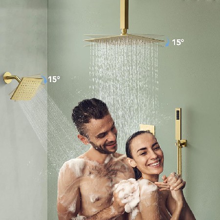 Copper constant temperature concealed shower set with suspended ceiling, embedded in wall button, hidden North American shower set