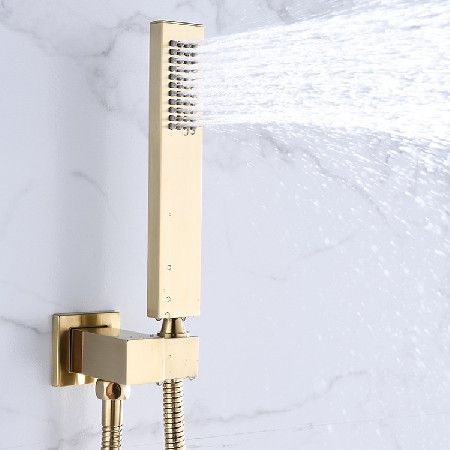 Cross border foreign trade copper hot and cold wall mounted showerhead, brushed gold concealed shower, suspended ceiling embedded shower set showerhead
