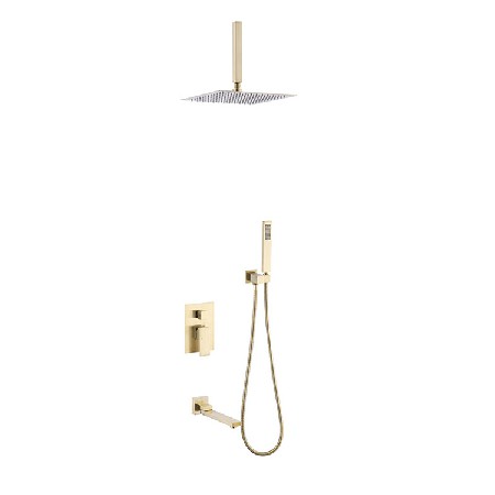 Cross border foreign trade copper hot and cold wall mounted showerhead, brushed gold concealed shower, suspended ceiling embedded shower set showerhead
