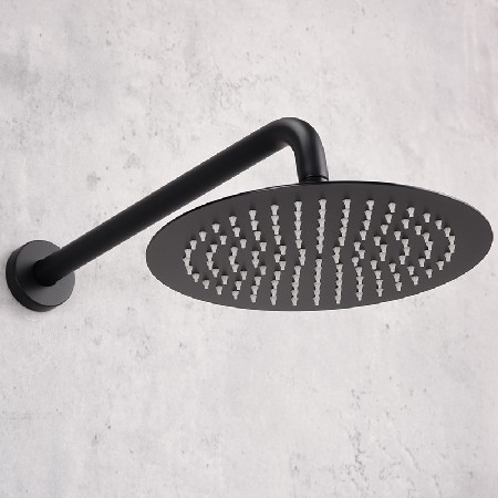 Circular single function wall mounted showerhead, black concealed shower set, pre embedded box, embedded all copper hot and cold showerhead