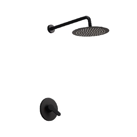 Circular single function wall mounted showerhead, black concealed shower set, pre embedded box, embedded all copper hot and cold showerhead