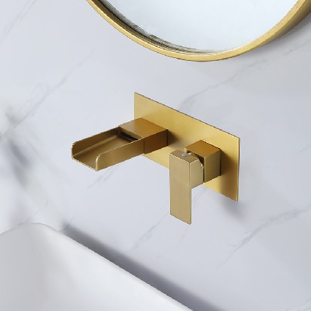 Hotel engineering buried wall concealed installation washbasin faucet with hot and cold water entering the wall waterfall bathroom basin faucet customized according to the picture