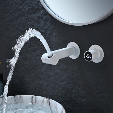 Manufacturer supplied all copper white concealed faucet with digital display and intelligent display, wall mounted bathroom cabinet, washbasin faucet