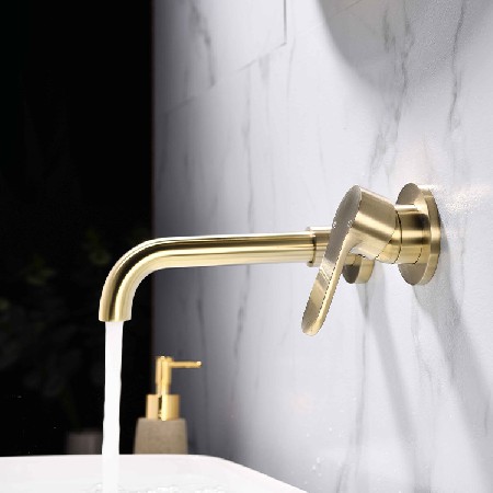 Cross border foreign trade copper Nordic brushed gold concealed basin faucet embedded in wall type hot and cold washbasin faucet rotatable