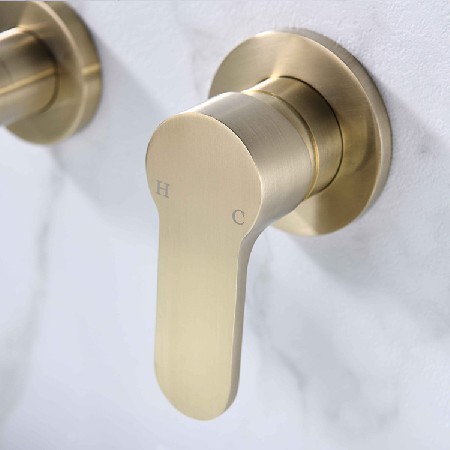 Cross border foreign trade copper Nordic brushed gold concealed basin faucet embedded in wall type hot and cold washbasin faucet rotatable