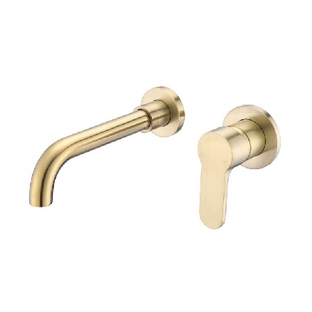 Cross border foreign trade copper Nordic brushed gold concealed basin faucet embedded in wall type hot and cold washbasin faucet rotatable