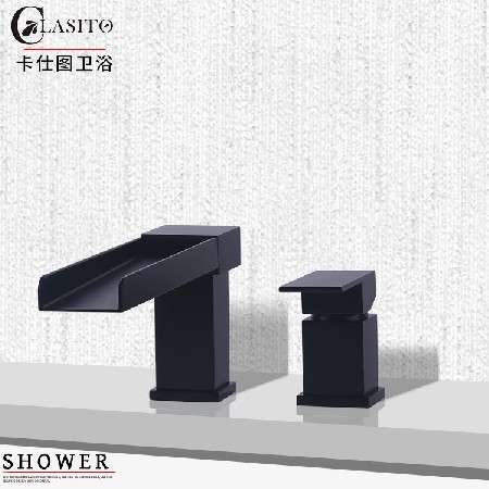 Manufacturer wholesale copper black bathtub faucet, cylinder edge waterfall extended faucet two-piece set, split faucet