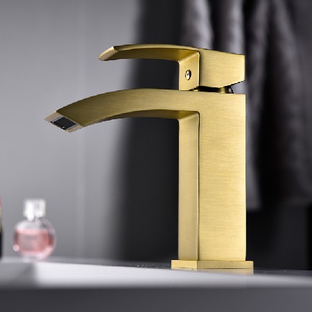 North American cross-border copper hot and cold washbasin faucet, single hole brushed gold simple European style light luxury washbasin, under table basin faucet