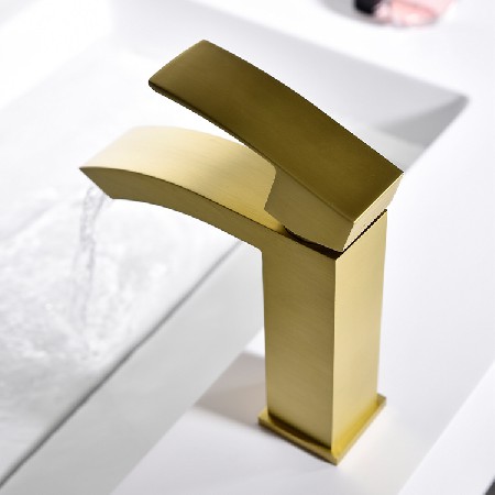 North American cross-border copper hot and cold washbasin faucet, single hole brushed gold simple European style light luxury washbasin, under table basin faucet