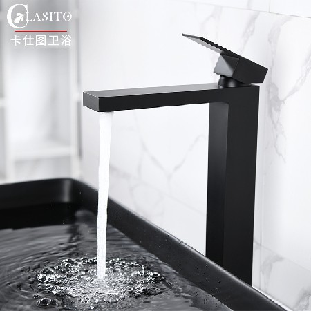 Cross border copper matte black countertop basin faucet for foreign trade, Nordic hotel project, bathroom hot and cold, high rise basin faucet