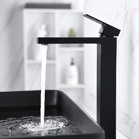 Cross border copper matte black countertop basin faucet for foreign trade, Nordic hotel project, bathroom hot and cold, high rise basin faucet