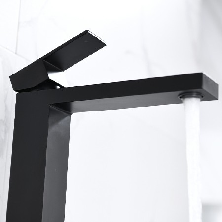 Cross border copper matte black countertop basin faucet for foreign trade, Nordic hotel project, bathroom hot and cold, high rise basin faucet