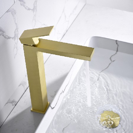 Cross border North American copper Nordic brushed gold basin faucet with high cold and hot table basin faucet, simple bathroom cabinet faucet