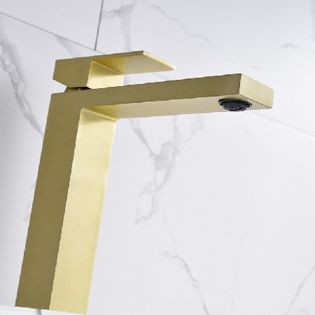 Cross border North American copper Nordic brushed gold basin faucet with high cold and hot table basin faucet, simple bathroom cabinet faucet