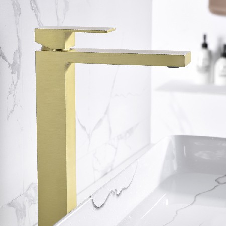 Cross border North American copper Nordic brushed gold basin faucet with high cold and hot table basin faucet, simple bathroom cabinet faucet