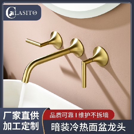 Bathroom basin concealed double handle straight handle hot and cold water outlet faucet, homestay concealed wall mounted faucet wholesale