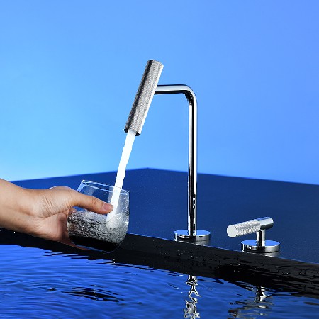 Minimally designed double hole basin faucet for both hot and cold use, washbasin and bathroom cabinet, splash proof faucet for hotel apartments